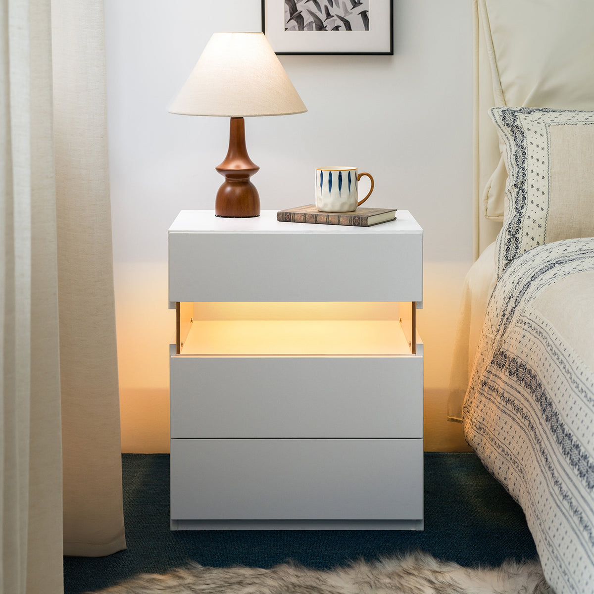 LED Luminous Nightstand-3 Drawers with Integrated LED Board
