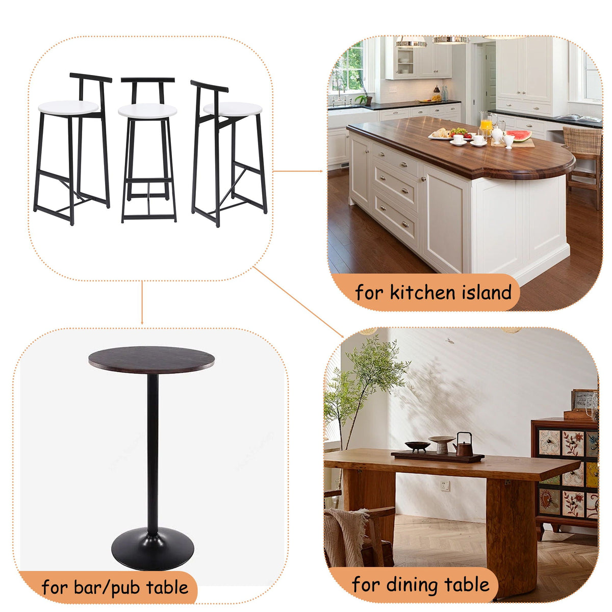 Modern Bar Stools with Backrest – Set of 3