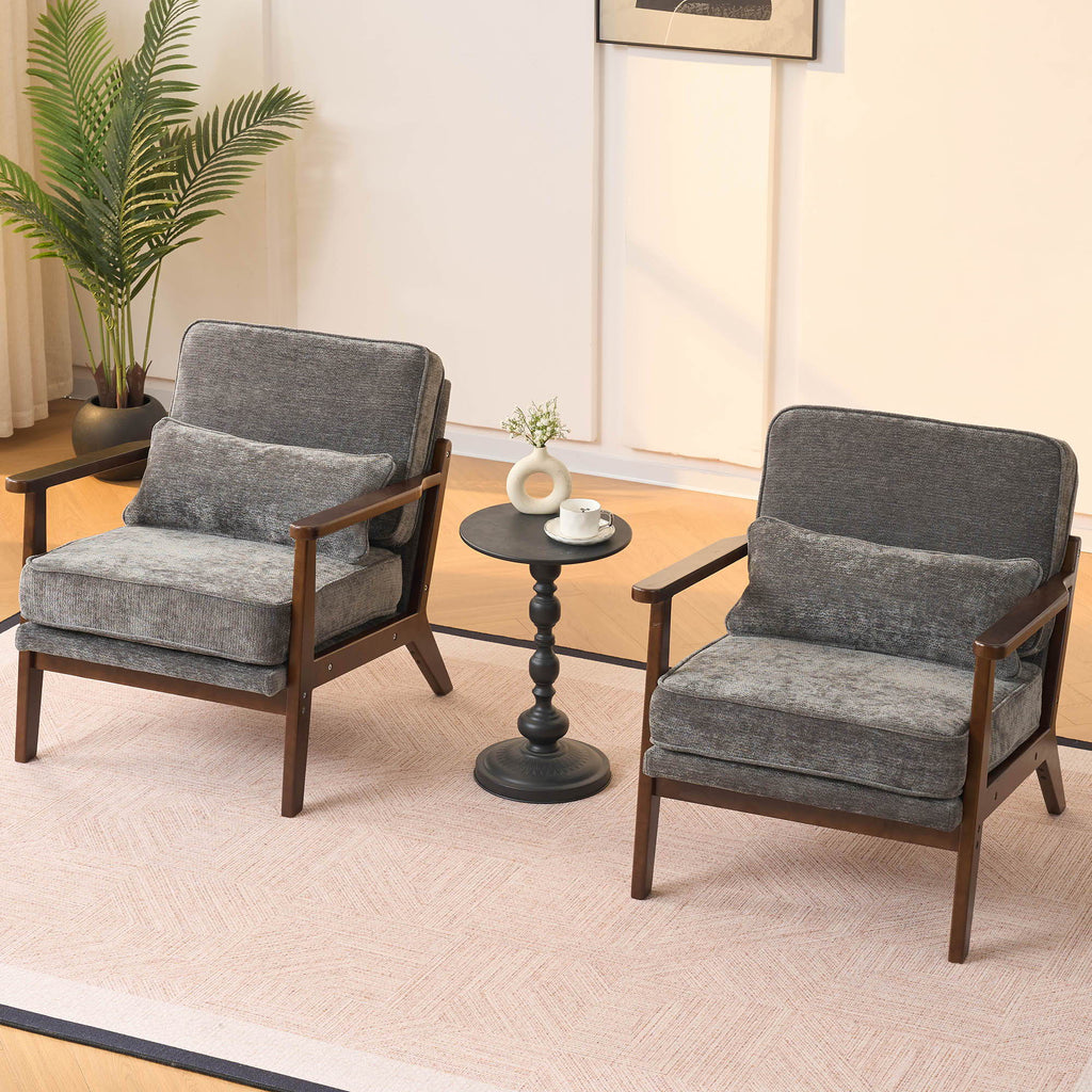 Sleek Mid-Century Chair with Lumbar Pillow