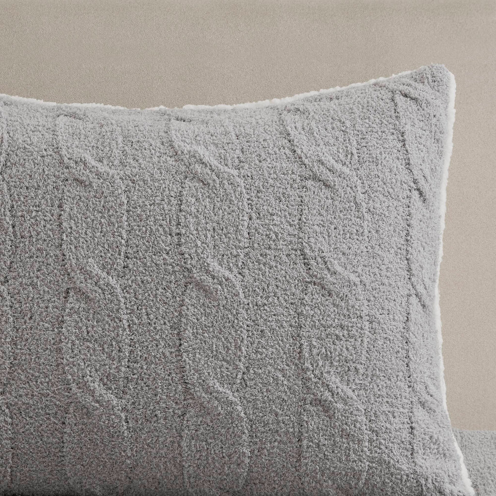 Gray 3 Piece Full/Queen Cable Knit Chenille Comforter Set