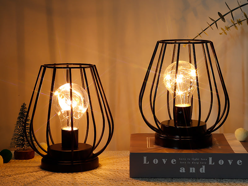 Mini Cage Cordless Table Lanterns – Set of 2