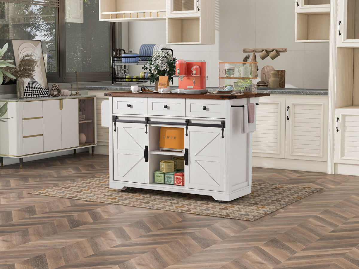 Farmhouse Kitchen Island with Power Outlet-53.7"