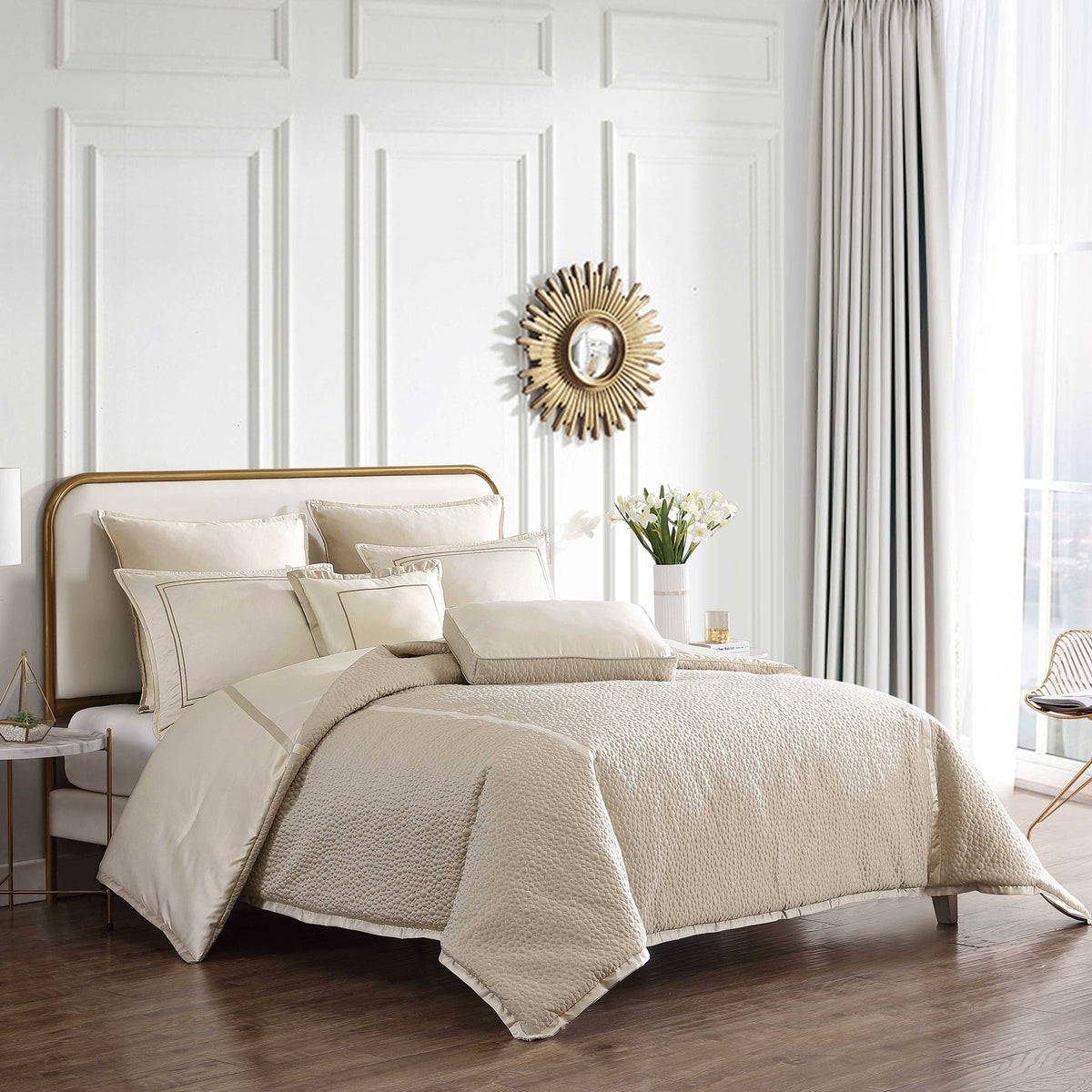 Beige Matte/Satin Reversible 7 PC Comforter Set