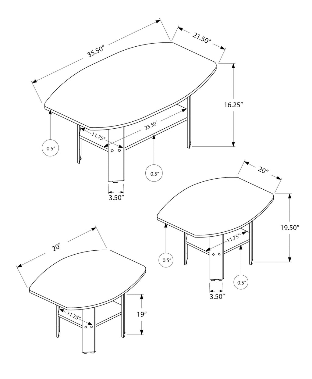 Casual 3 Piece Table Set -1 Coffee Table, 2 End Tables