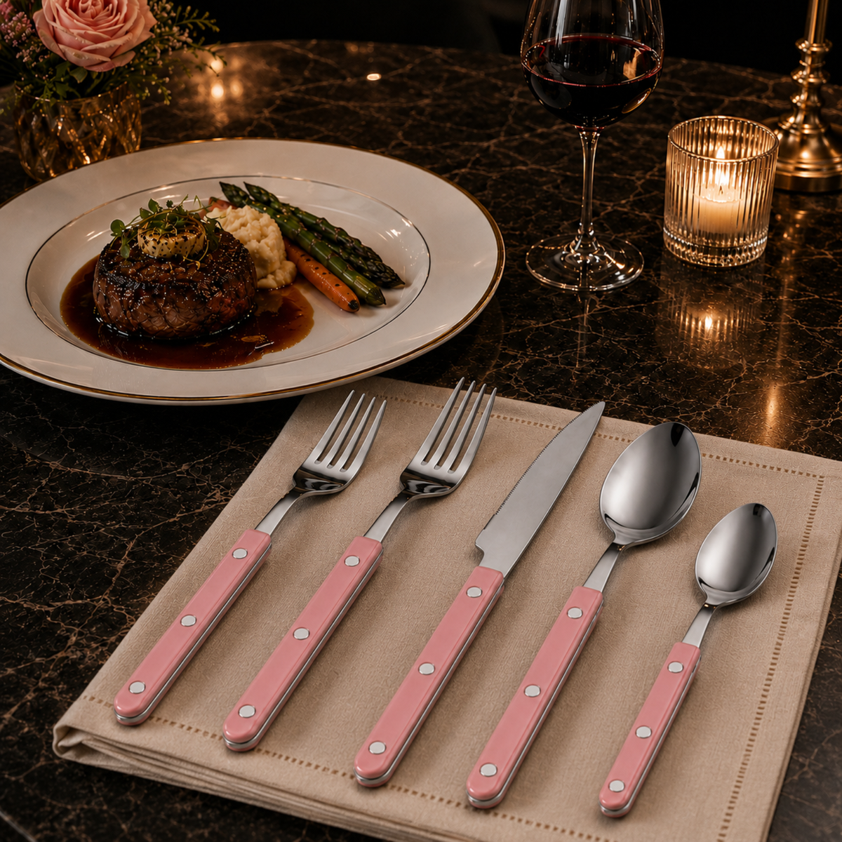 Khen Pink Stainless Steel Flatware – 20-Piece Set