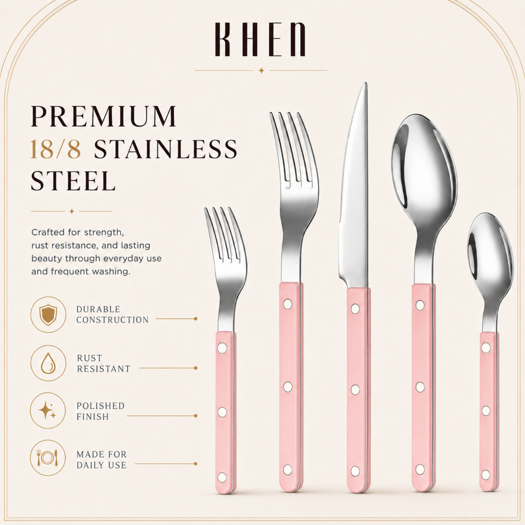 Khen Pink Stainless Steel Flatware – 20-Piece Set
