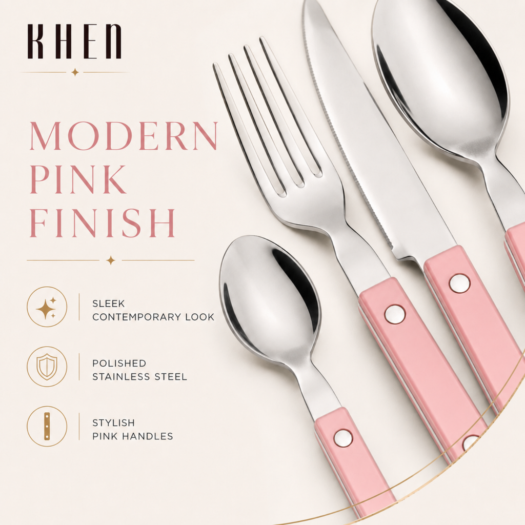 Khen Pink Stainless Steel Flatware – 20-Piece Set