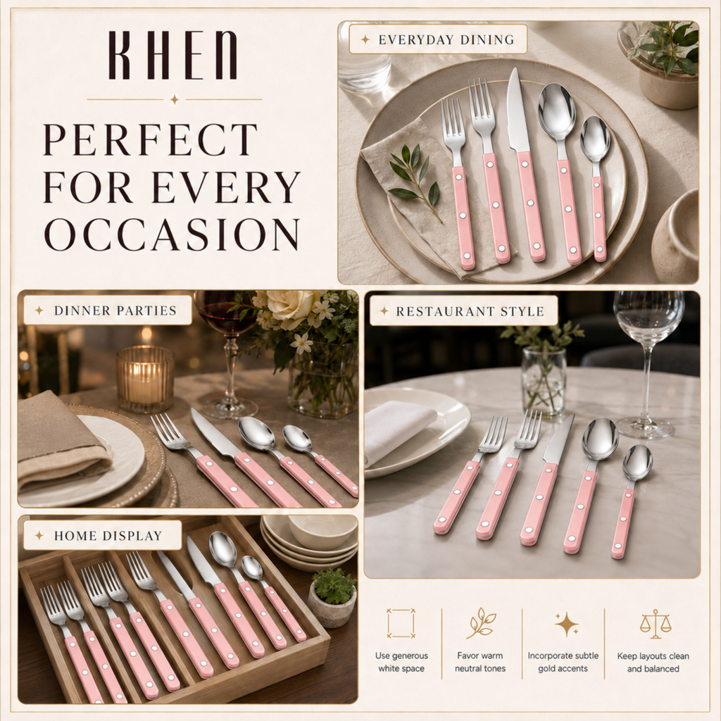 Khen Pink Stainless Steel Flatware – 20-Piece Set