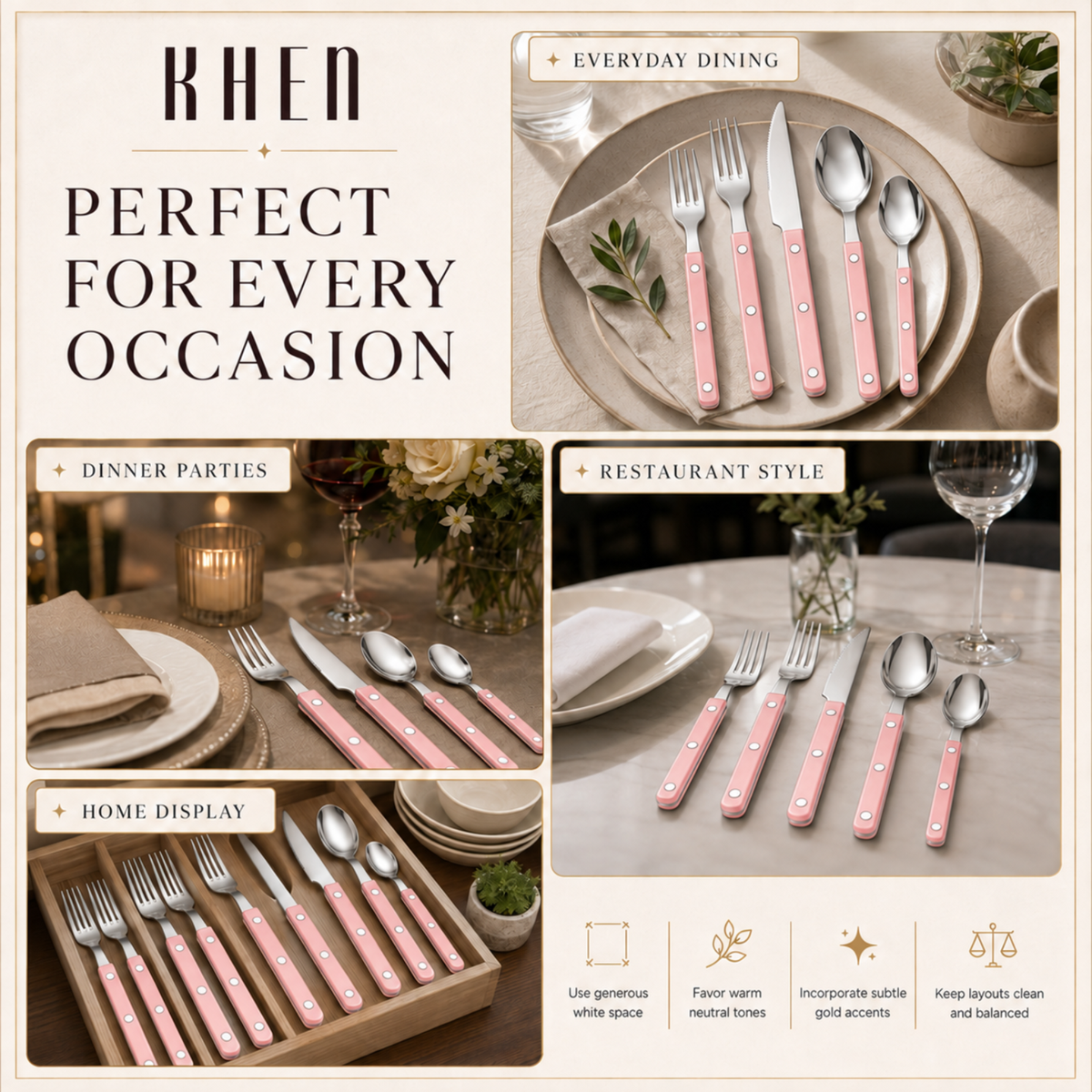 Khen Pink Stainless Steel Flatware – 20-Piece Set
