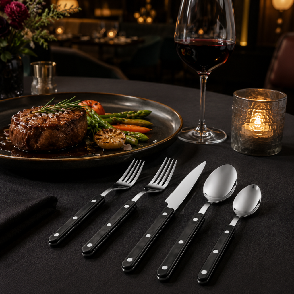 Khen Black Stainless Steel Flatware – 20-Piece Set