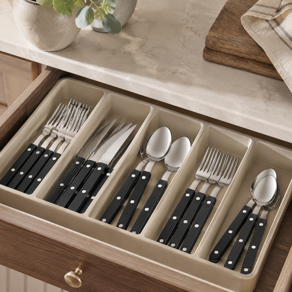 Khen Black Stainless Steel Flatware – 20-Piece Set