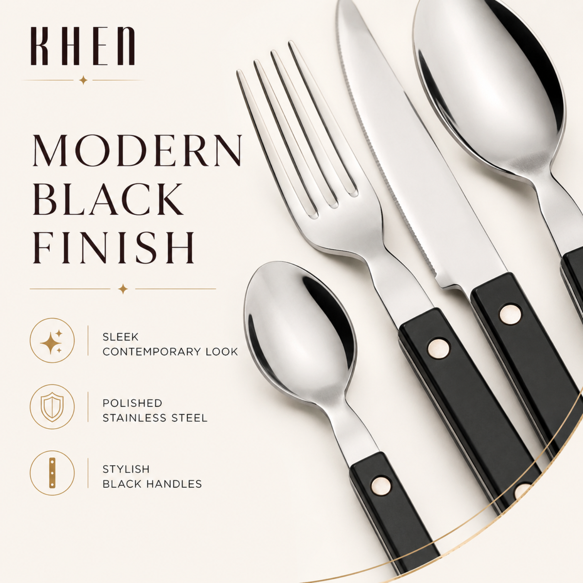 Khen Black Stainless Steel Flatware – 20-Piece Set