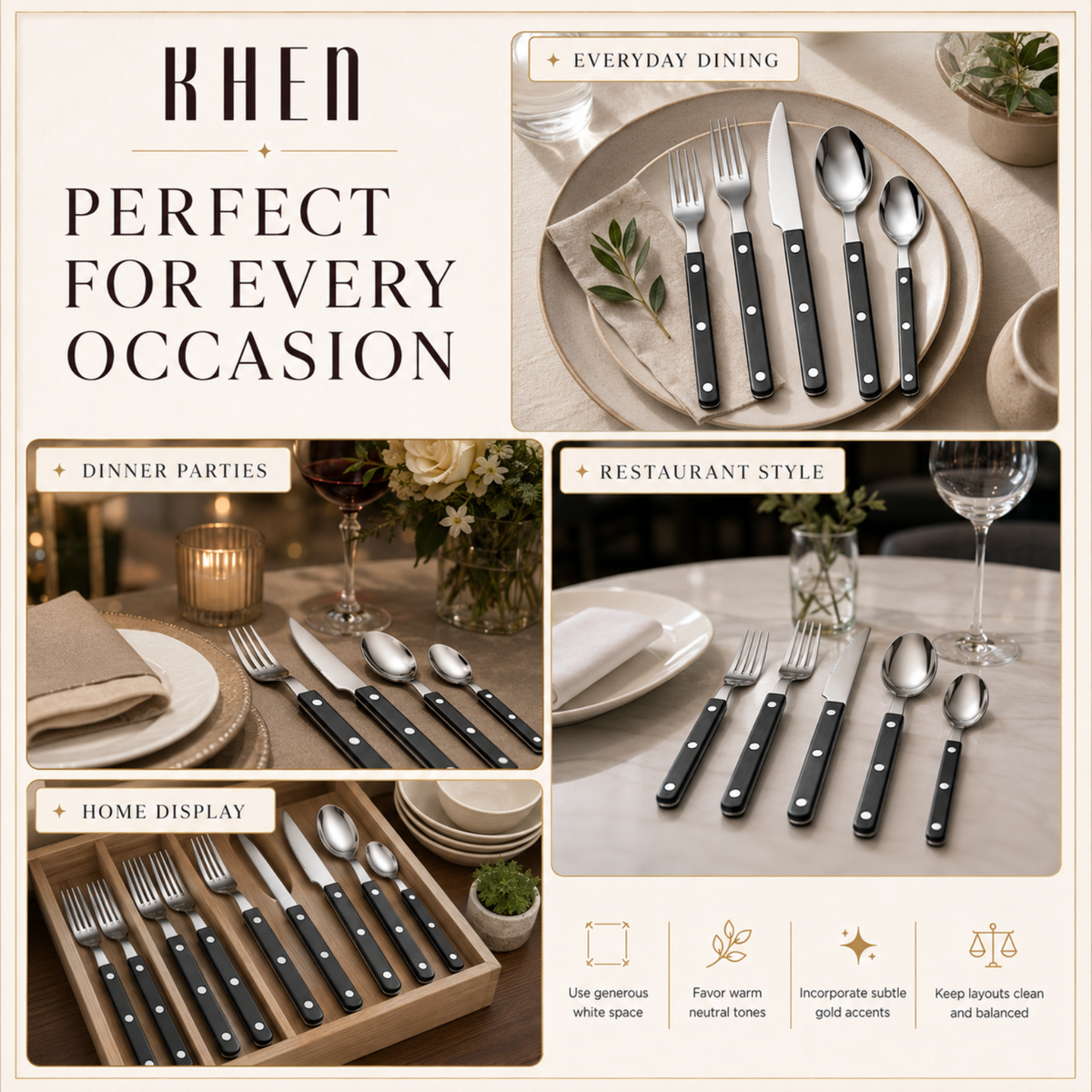 Khen Black Stainless Steel Flatware – 20-Piece Set