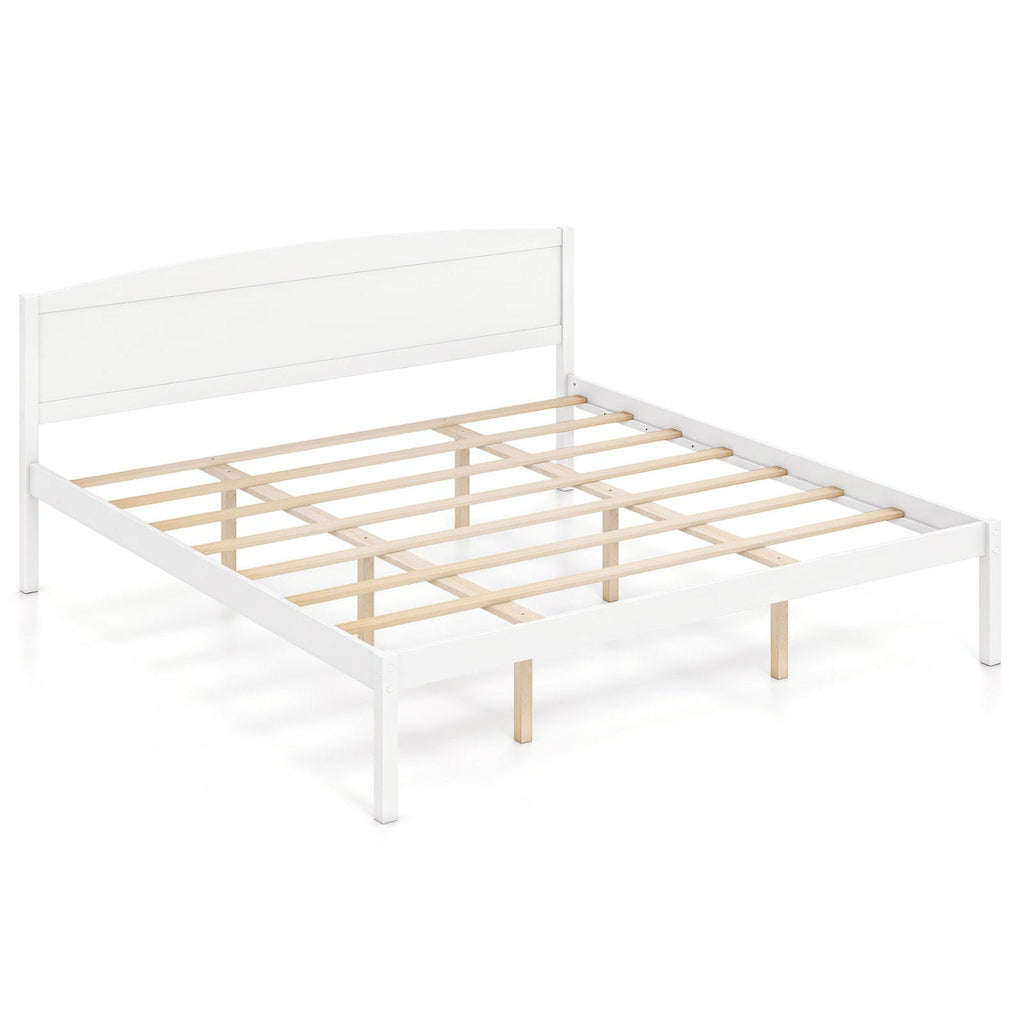 Pine Wood King Size Platform Bed Frame with Curved Headboard