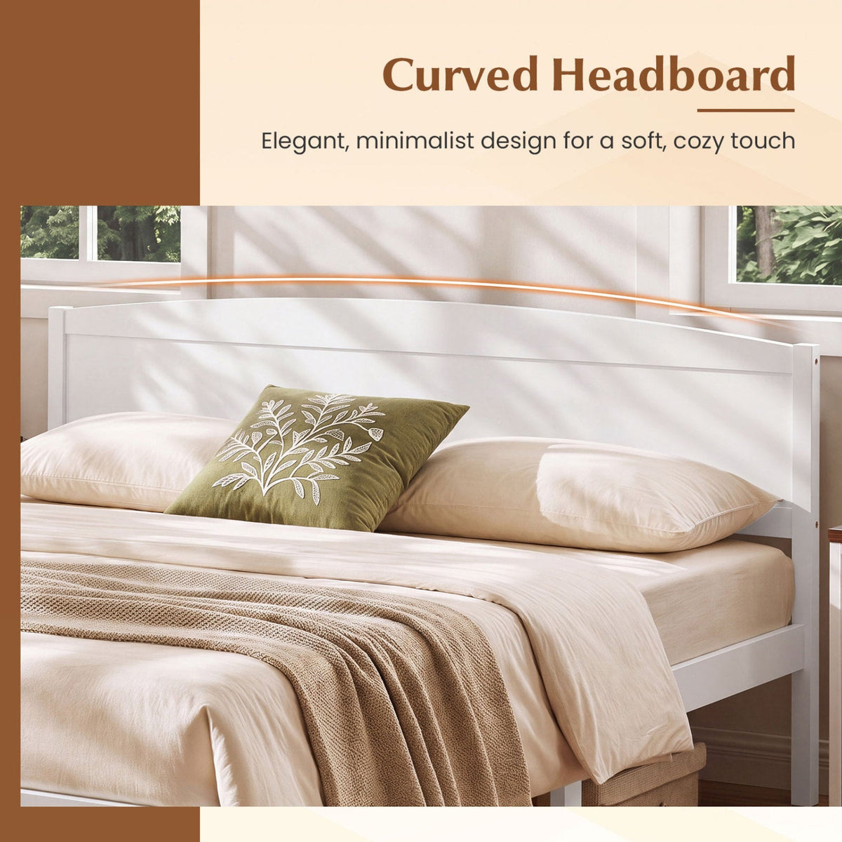 Pine Wood King Size Platform Bed Frame with Curved Headboard