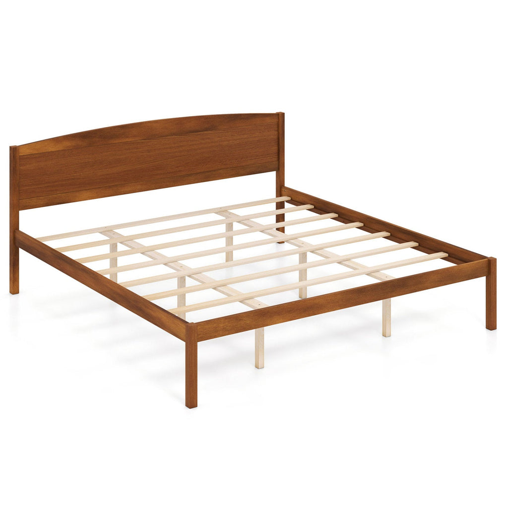 Pine Wood King Size Platform Bed Frame with Curved Headboard