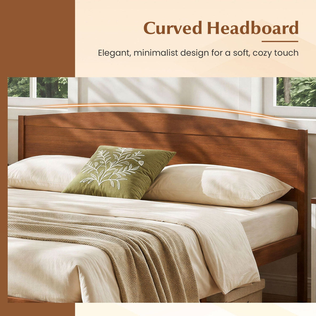 Pine Wood King Size Platform Bed Frame with Curved Headboard
