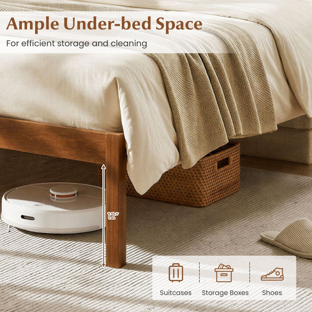 Pine Wood King Size Platform Bed Frame with Curved Headboard