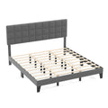 Gray Modern Linen King Size Bed Frame with Adjustable Headboard