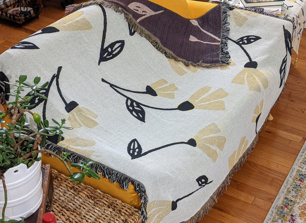 Golden Floral Woven Tapestry Throw – 50" x 60"