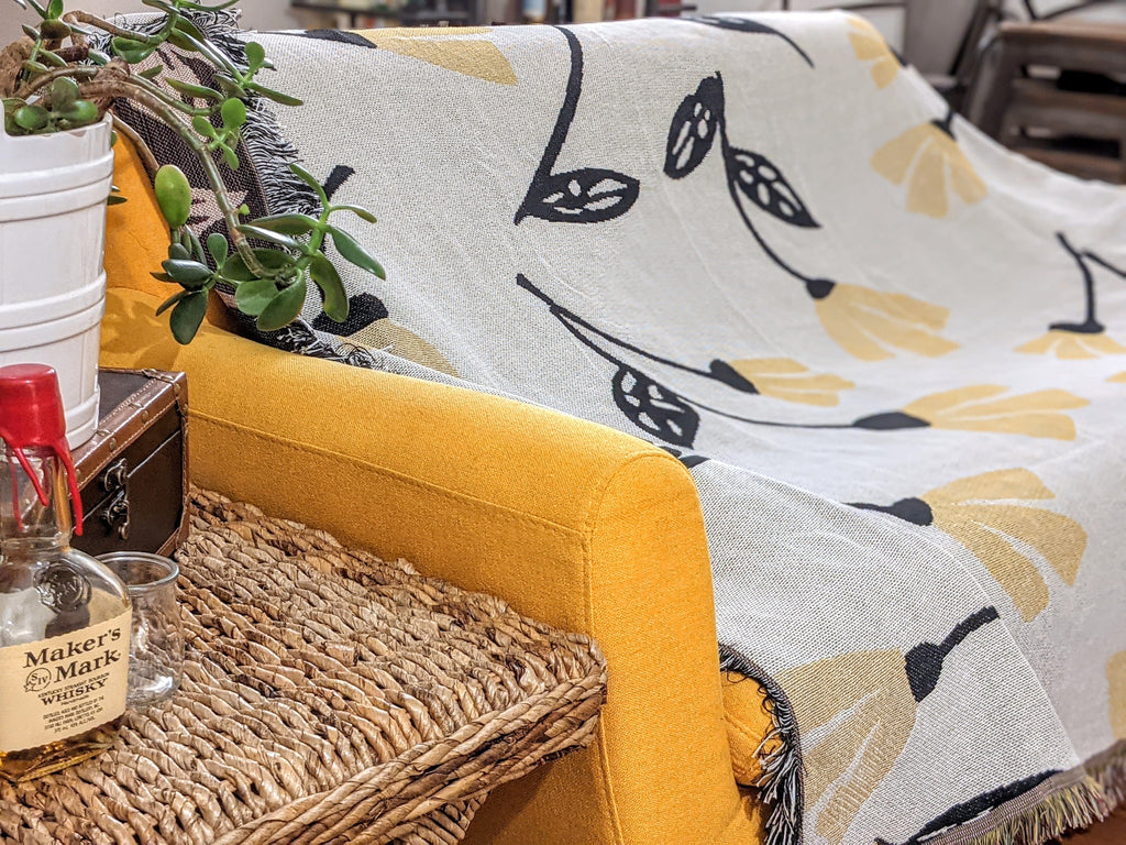 Golden Floral Woven Tapestry Throw – 50" x 60"