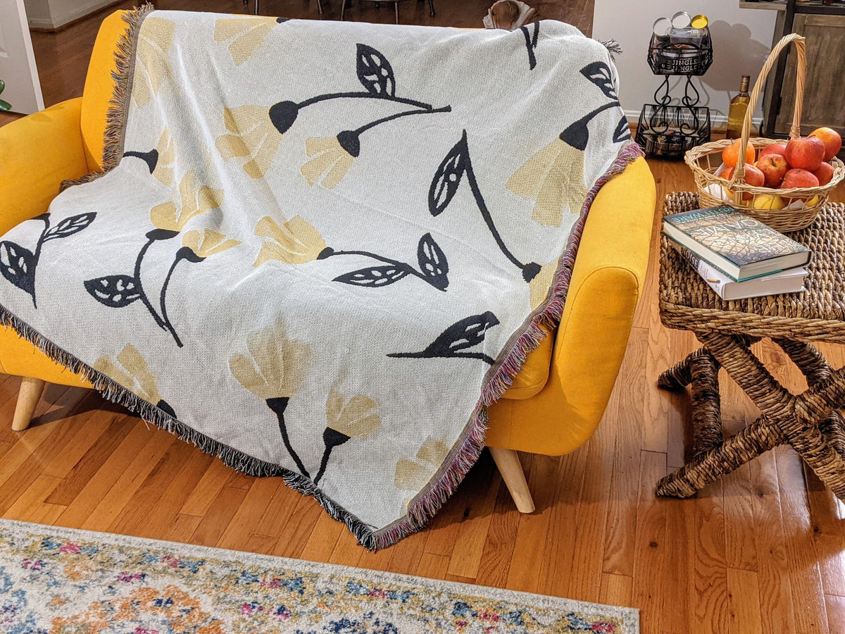 Golden Floral Woven Tapestry Throw – 50" x 60"