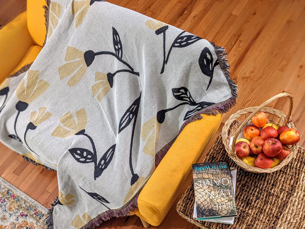 Golden Floral Woven Tapestry Throw – 50" x 60"
