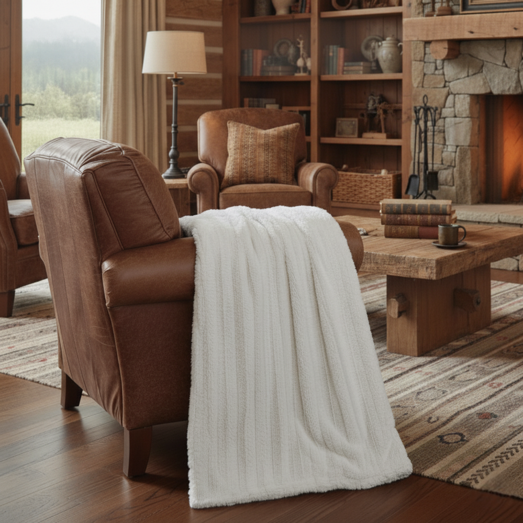 Tache Ivory Faux Fur & Sherpa Throw Blanket