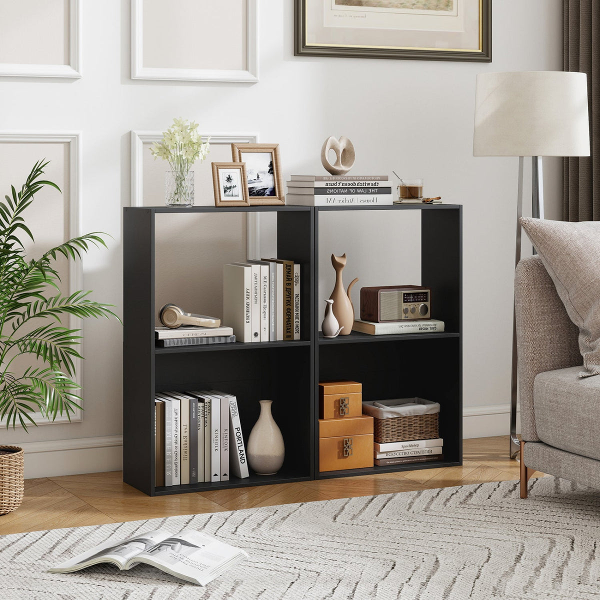 3-Tier Bookshelf with Open Storage - Set of 2