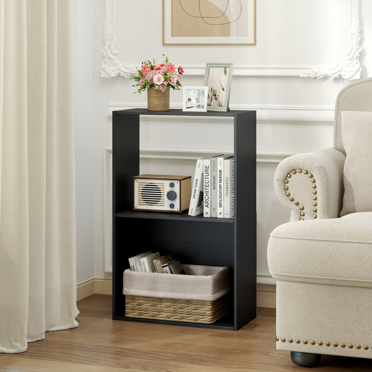 3-Tier Bookshelf with Open Storage - Set of 2