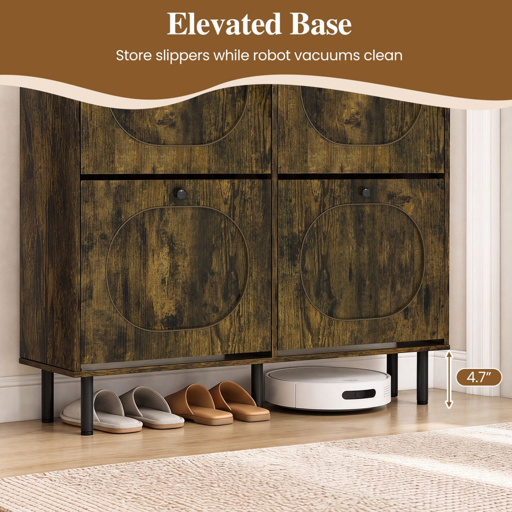 Rustic Brown Shoe Storage Cabinet with 4 Flip Drawers