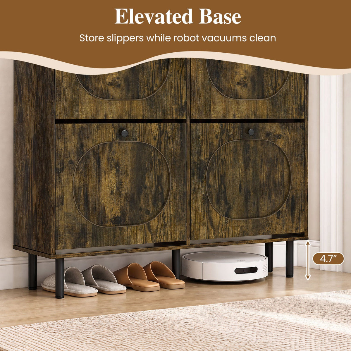 Rustic Brown Shoe Storage Cabinet with 4 Flip Drawers