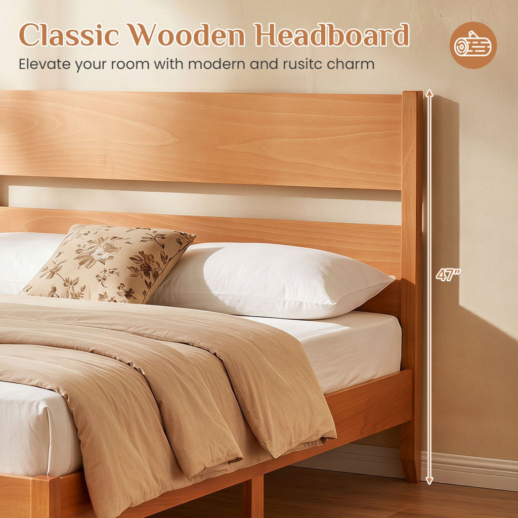 Full Bed Frame with Headboard and Solid Wood Legs