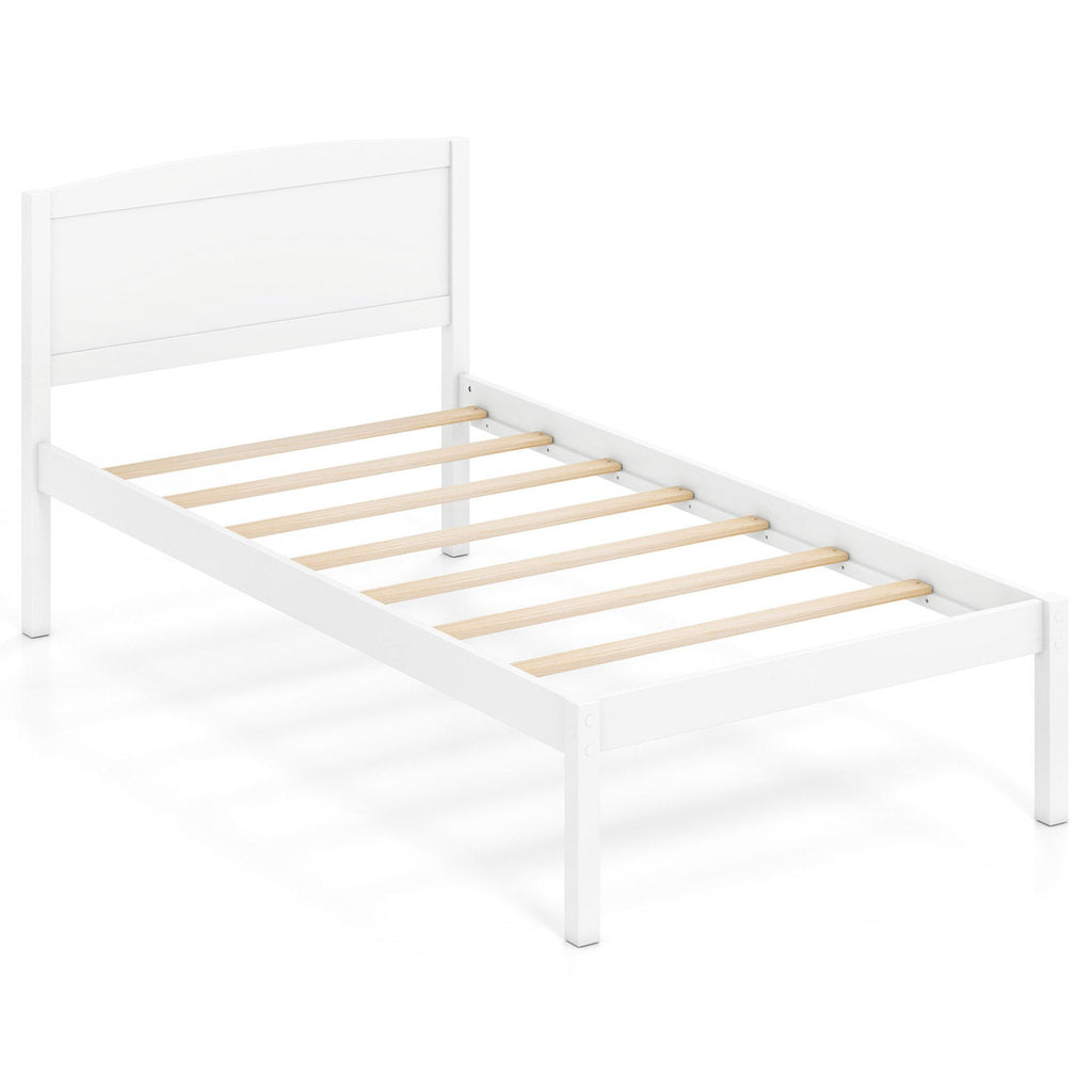 Pine Wood Twin Platform Bed Frame with Curved Headboard