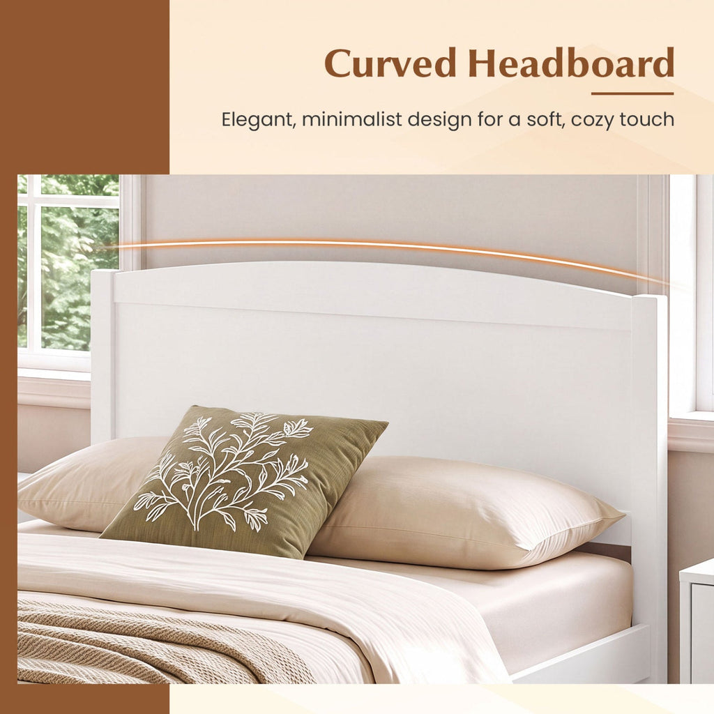 Pine Wood Twin Platform Bed Frame with Curved Headboard