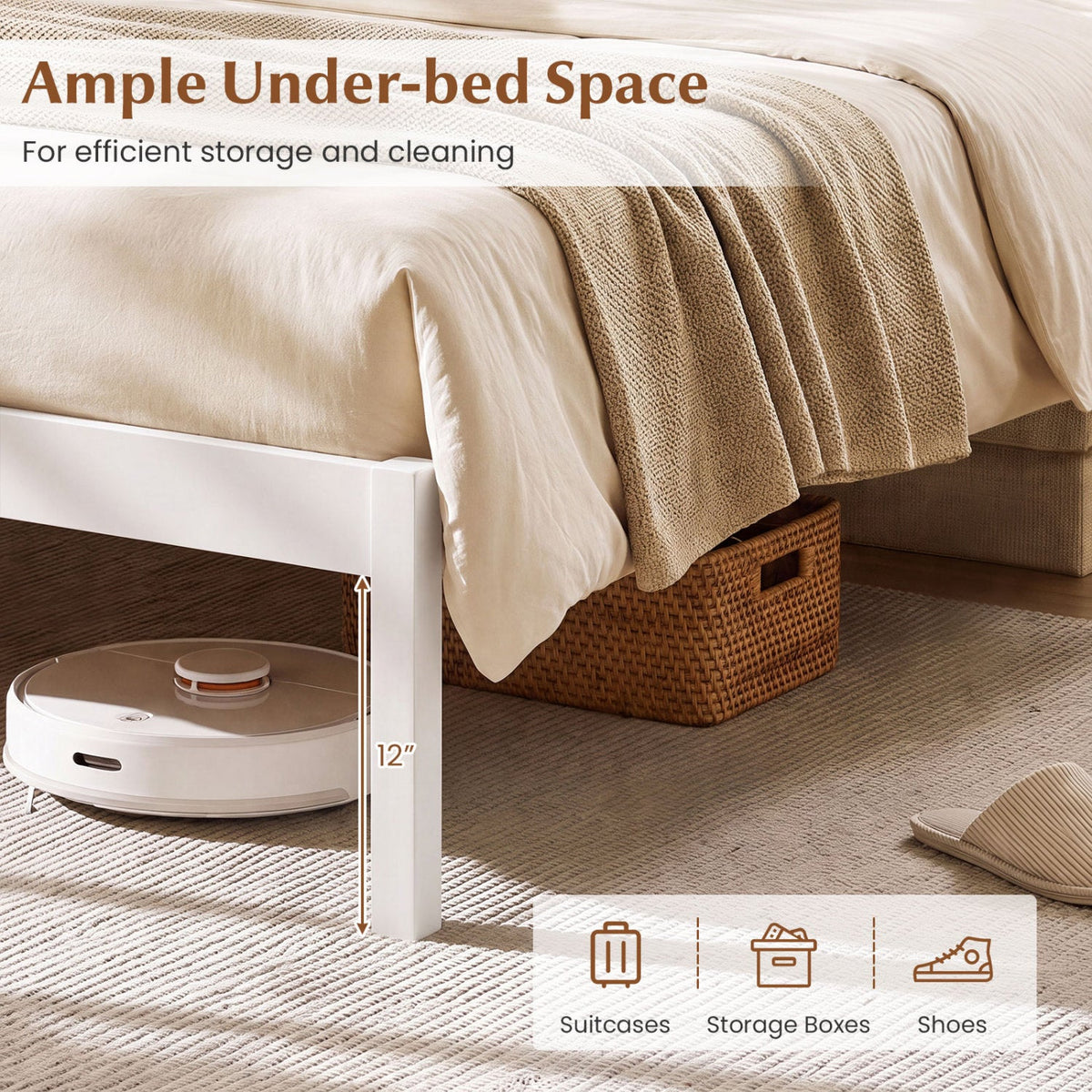 Pine Wood Twin Platform Bed Frame with Curved Headboard