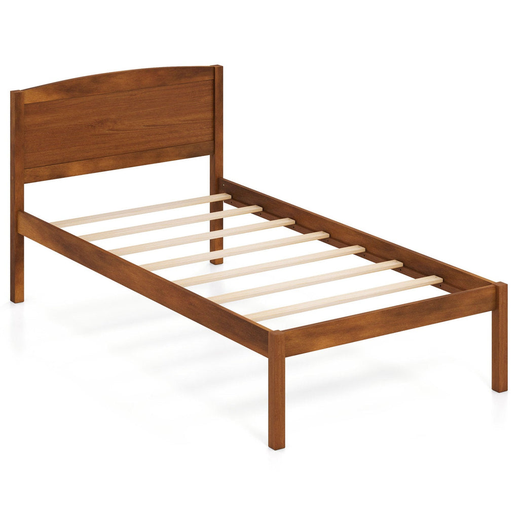 Pine Wood Twin Platform Bed Frame with Curved Headboard
