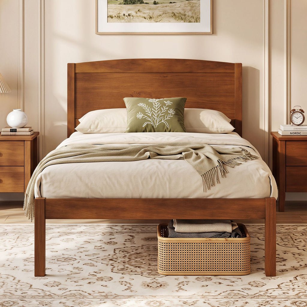 Pine Wood Twin Platform Bed Frame with Curved Headboard