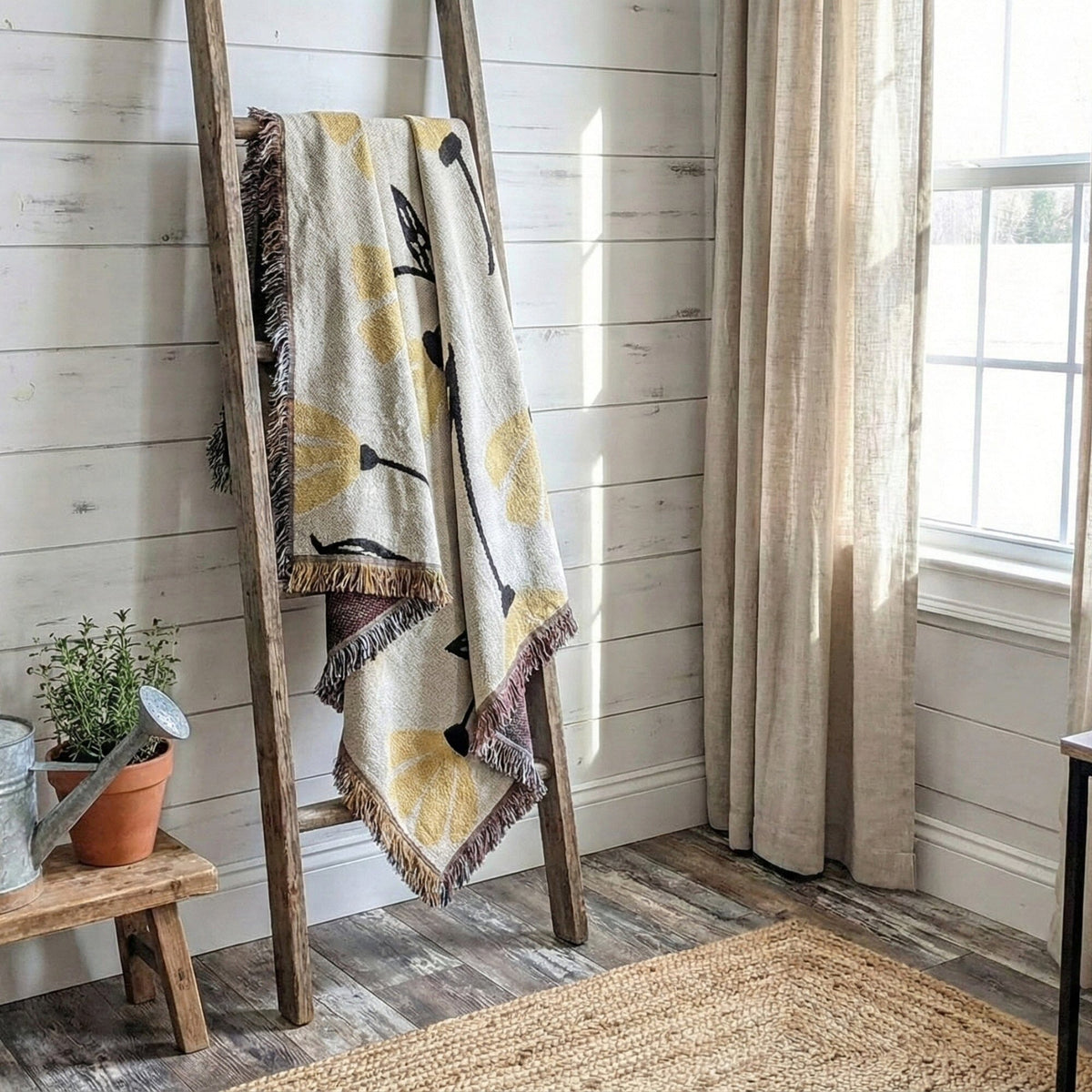 Golden Floral Woven Tapestry Throw – 50" x 60"