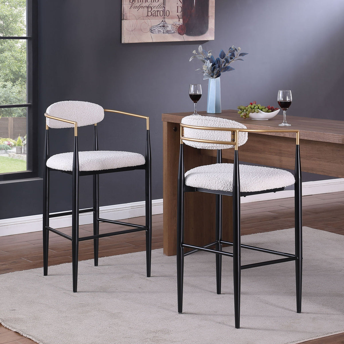 Upholstered Bar Stools with Backs- Set of 2 - Beige
