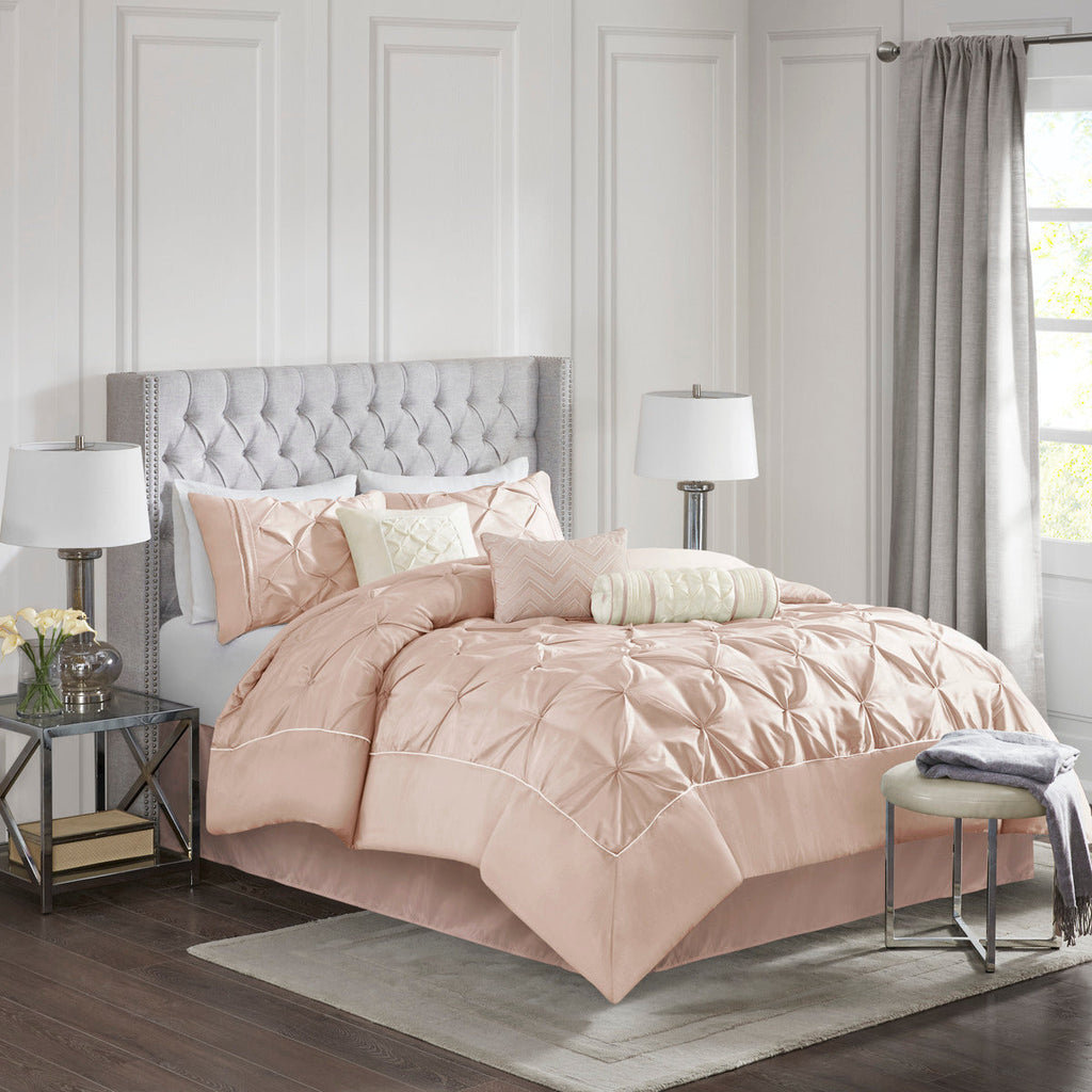 Blush Tufted Comforter Set -7 Piece Queen