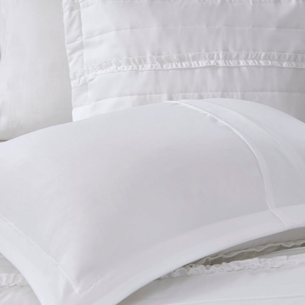 White 5 Piece Microfiber Ruffled Comforter Set - California King
