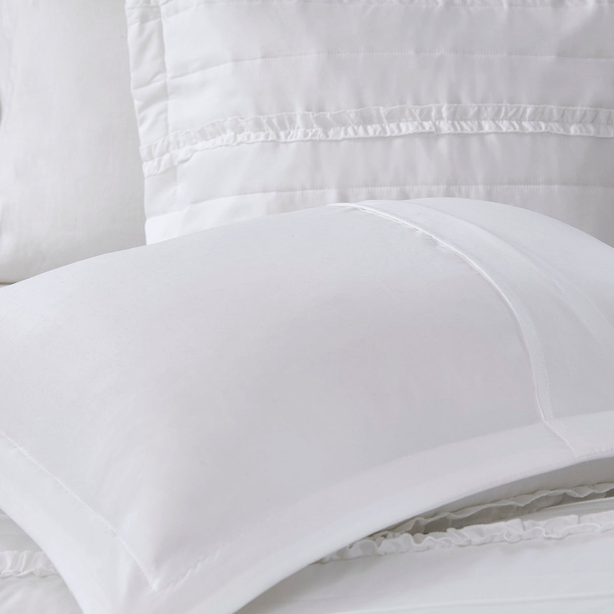 White 5 Piece Microfiber Ruffled Comforter Set - California King