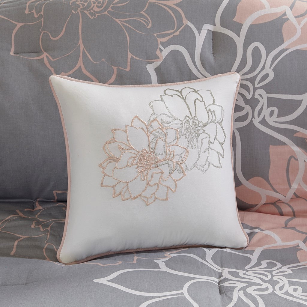Peach Blossom Floral Cotton Sateen Comforter with Hypoallergenic Fill