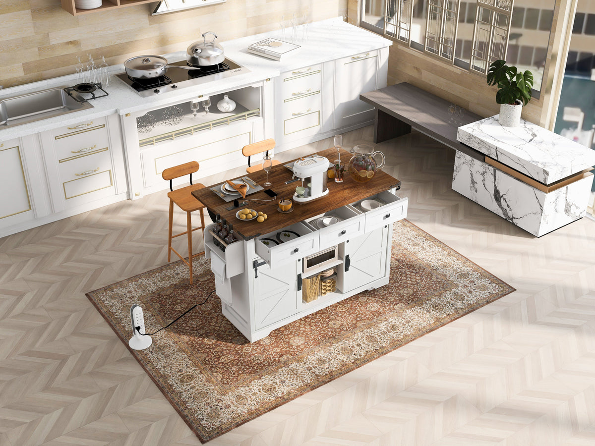 Farmhouse Kitchen Island with Power Outlet-53.7"