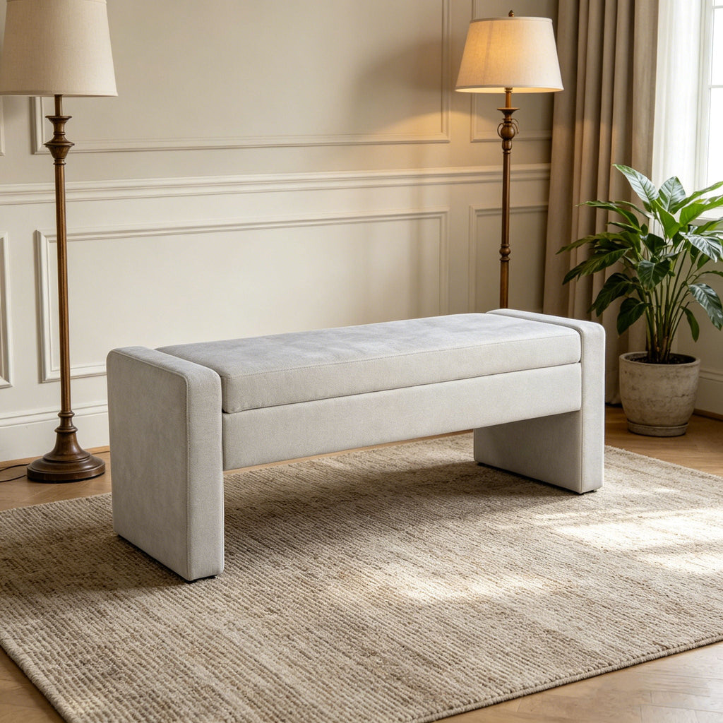 White Modern Upholstered Ottoman with Tufted Seat