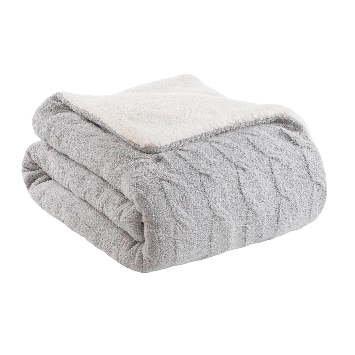 Gray 3 Piece Full/Queen Cable Knit Chenille Comforter Set