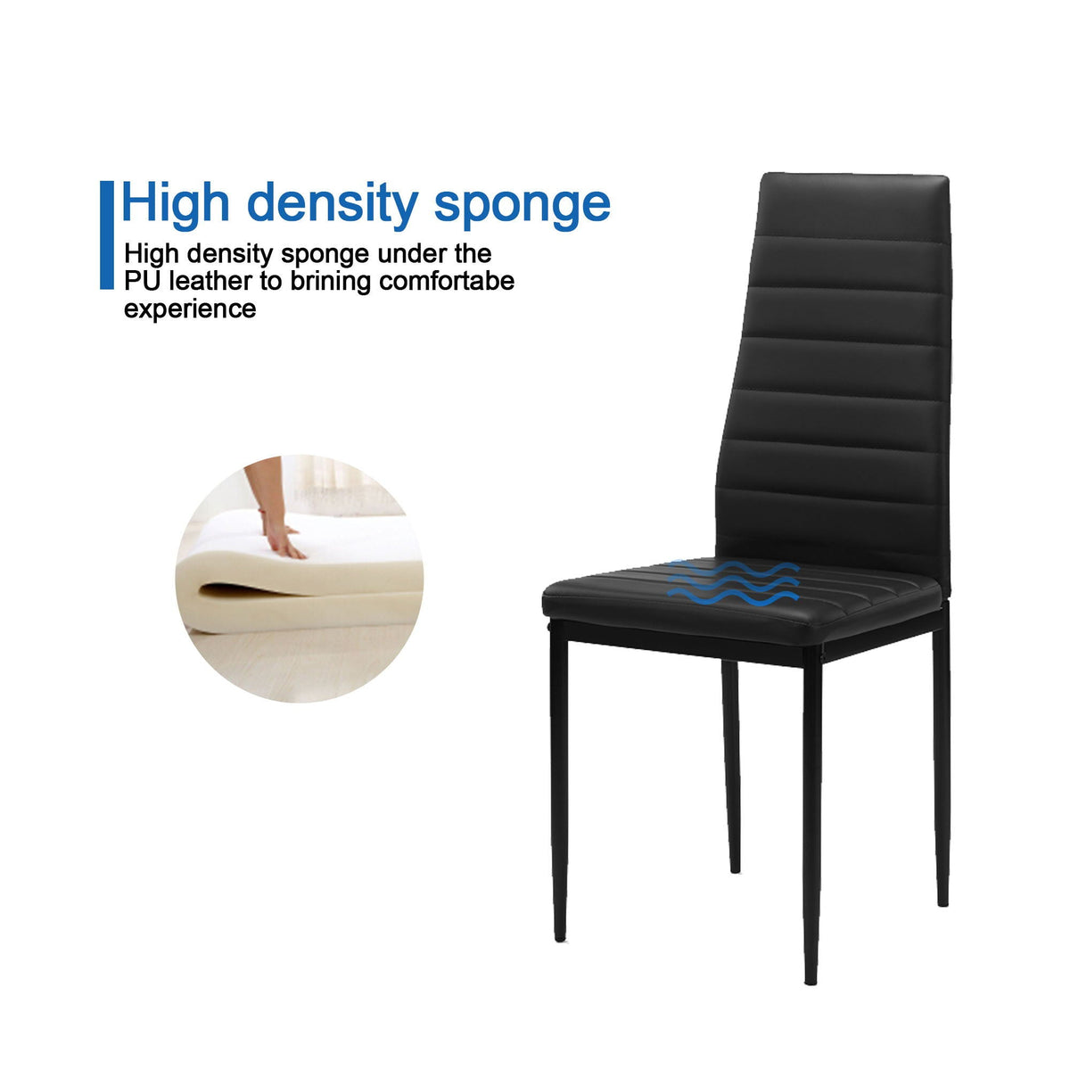 5 Piece Dining Set-Tempered Glass Dining Table, 4 Plush Chairs
