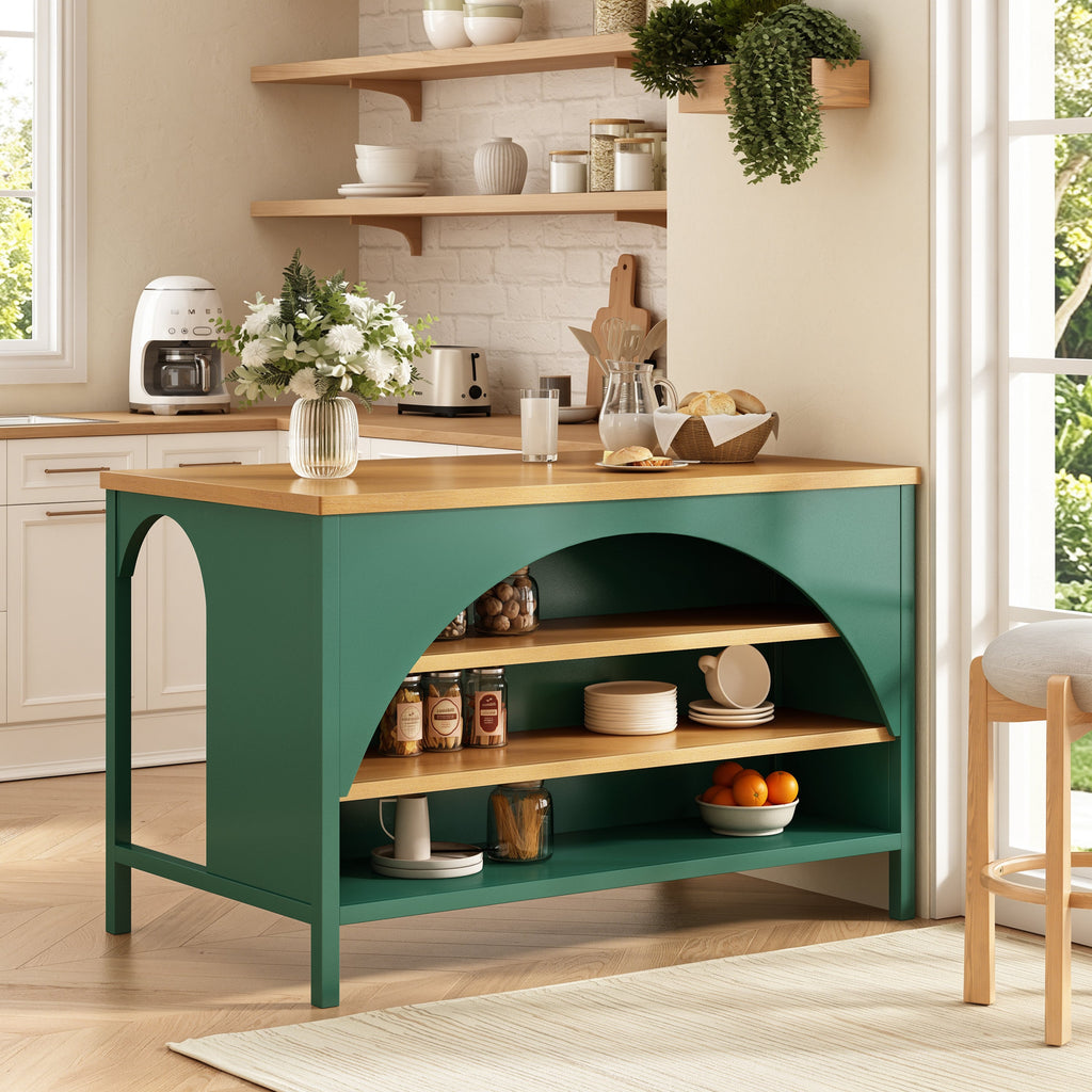 56" Open Storage Farmhouse Kitchen Island