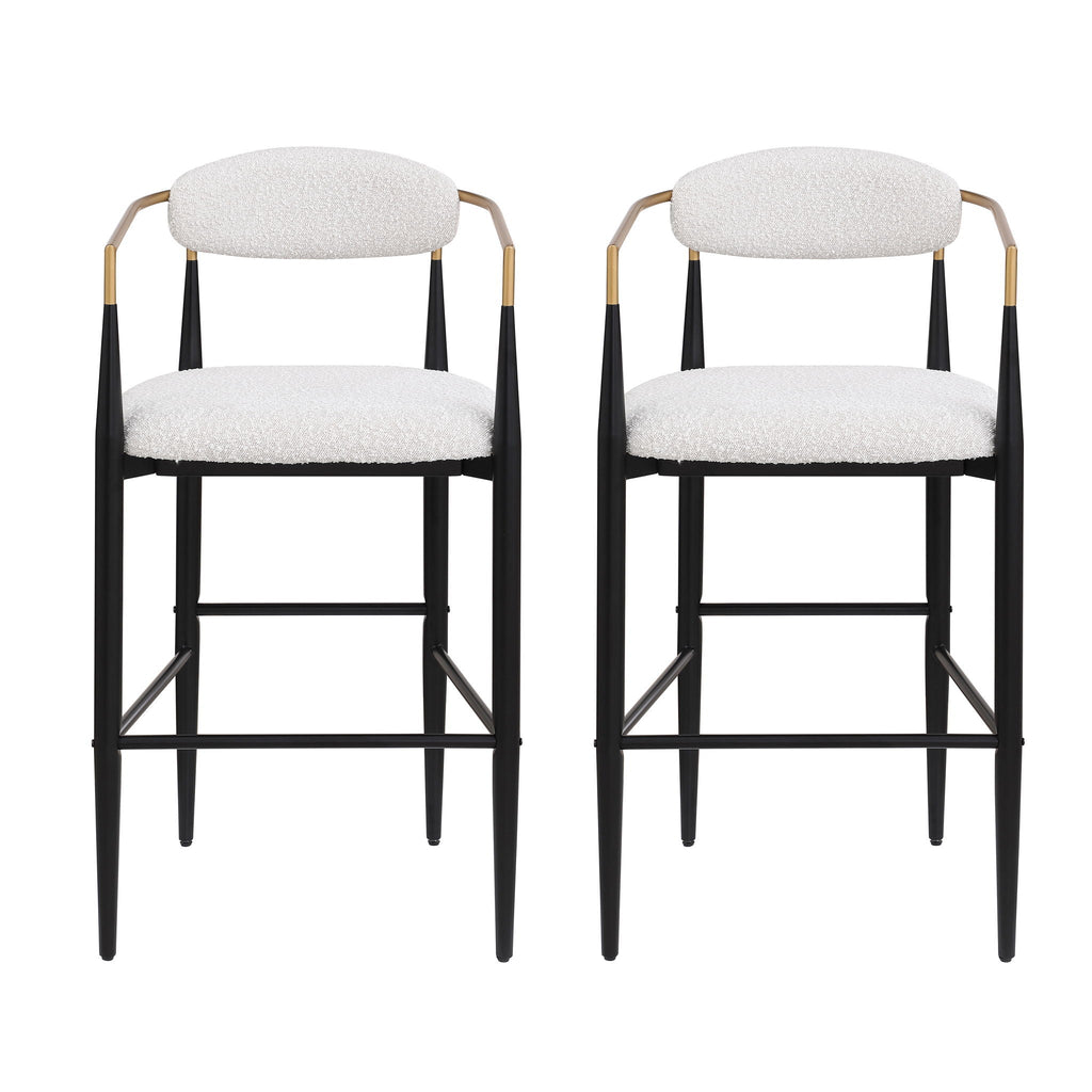 Upholstered Bar Stools with Backs- Set of 2 - Beige